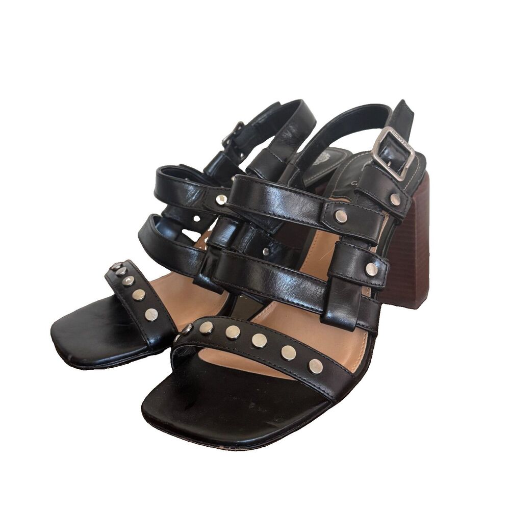 Vince Camuto Sandals Womens 8.5 Black Leather Strappy Studded Heels Edgy